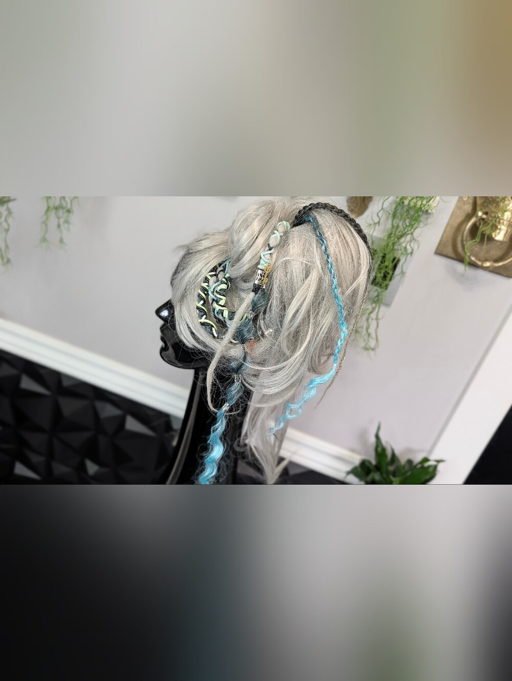 Aqua & Grey Dread Lock Hair Clip Extensions (1pc) #99